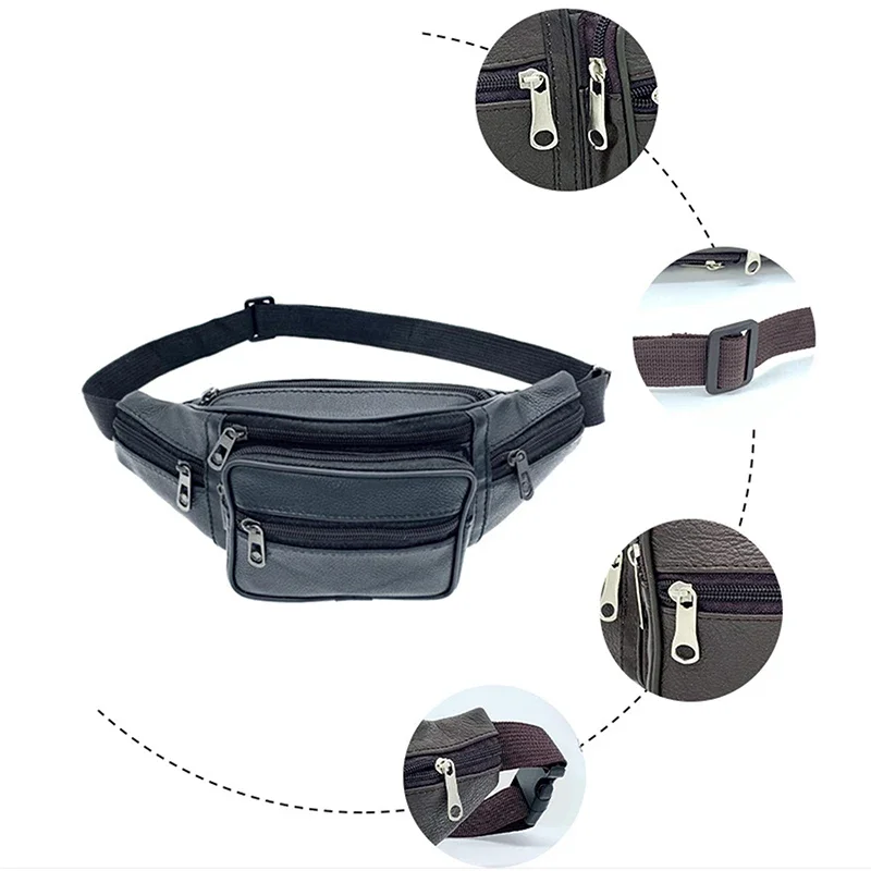 Men's Waist Pack PU Leather Bag Waist Belt Bag Male Artificial Leather Fanny Pack Fashion Luxury Small Shoulder Bags for Men
