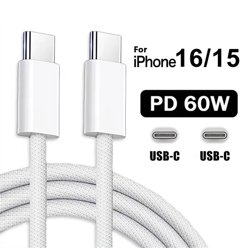 10 PCS 60W PD USB-C Fast Charging Braided Cable For iPhone 15 16 Pro Max Samsung Xiaomi Redmi POCO Type C Cables With Retail Box