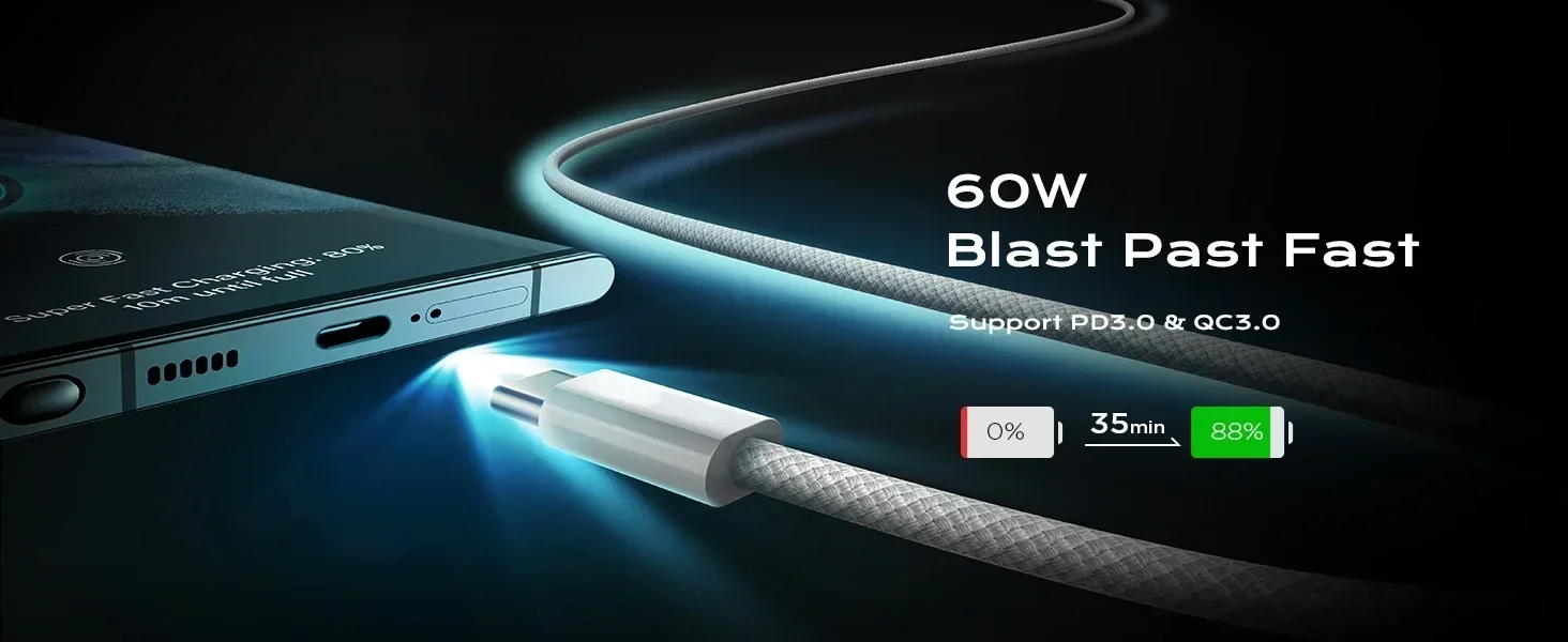 10 PCS 60W PD USB-C Fast Charging Braided Cable For iPhone 15 16 Pro Max Samsung Xiaomi Redmi POCO Type C Cables With Retail Box