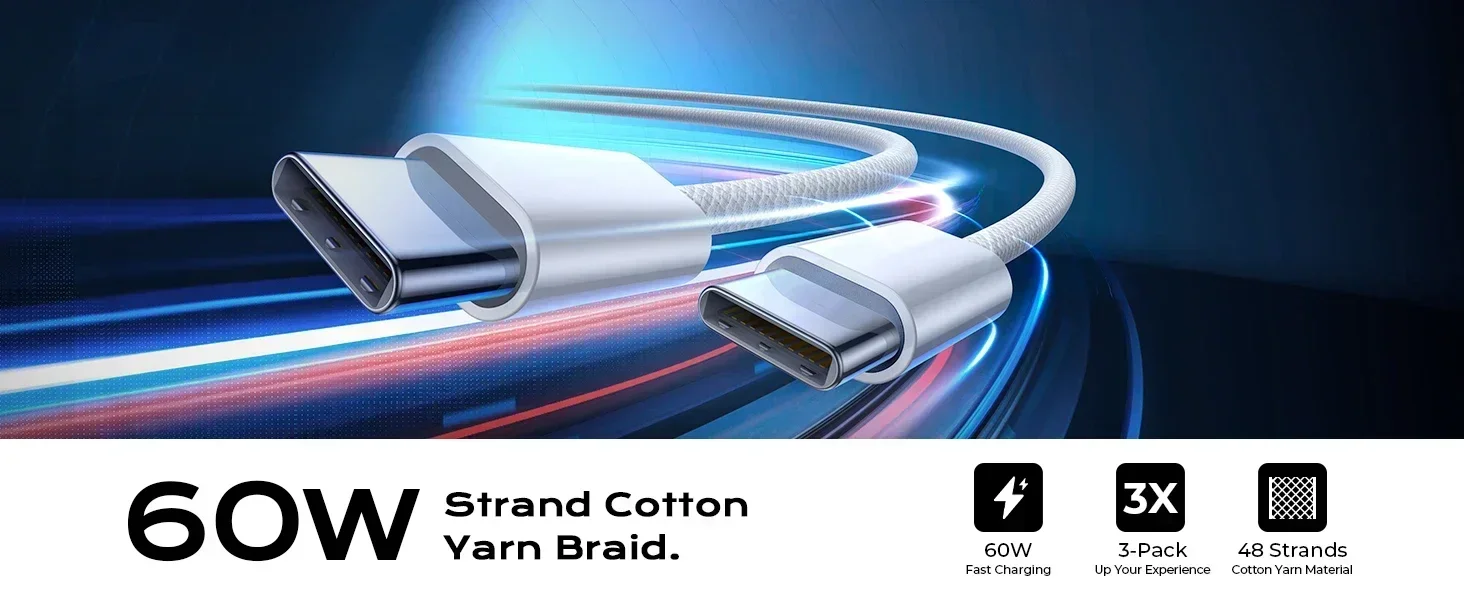 10 PCS 60W PD USB-C Fast Charging Braided Cable For iPhone 15 16 Pro Max Samsung Xiaomi Redmi POCO Type C Cables With Retail Box