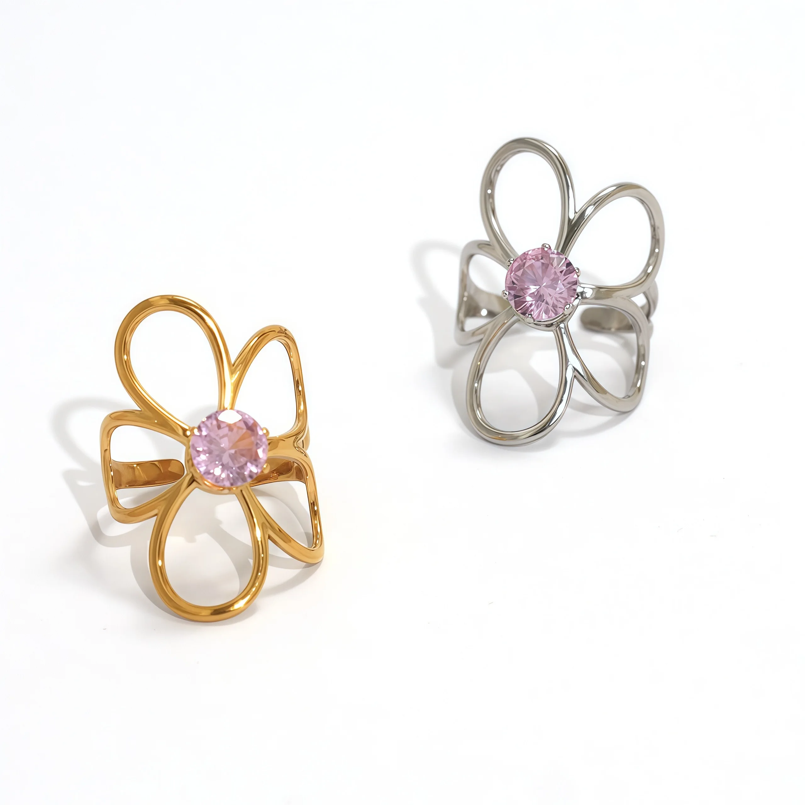Uself Trendy Stainless Steel Metal Flower Adjustable Fashion Finger Ring Rust Proof Attractive Daily Jewelry Accessories Gift