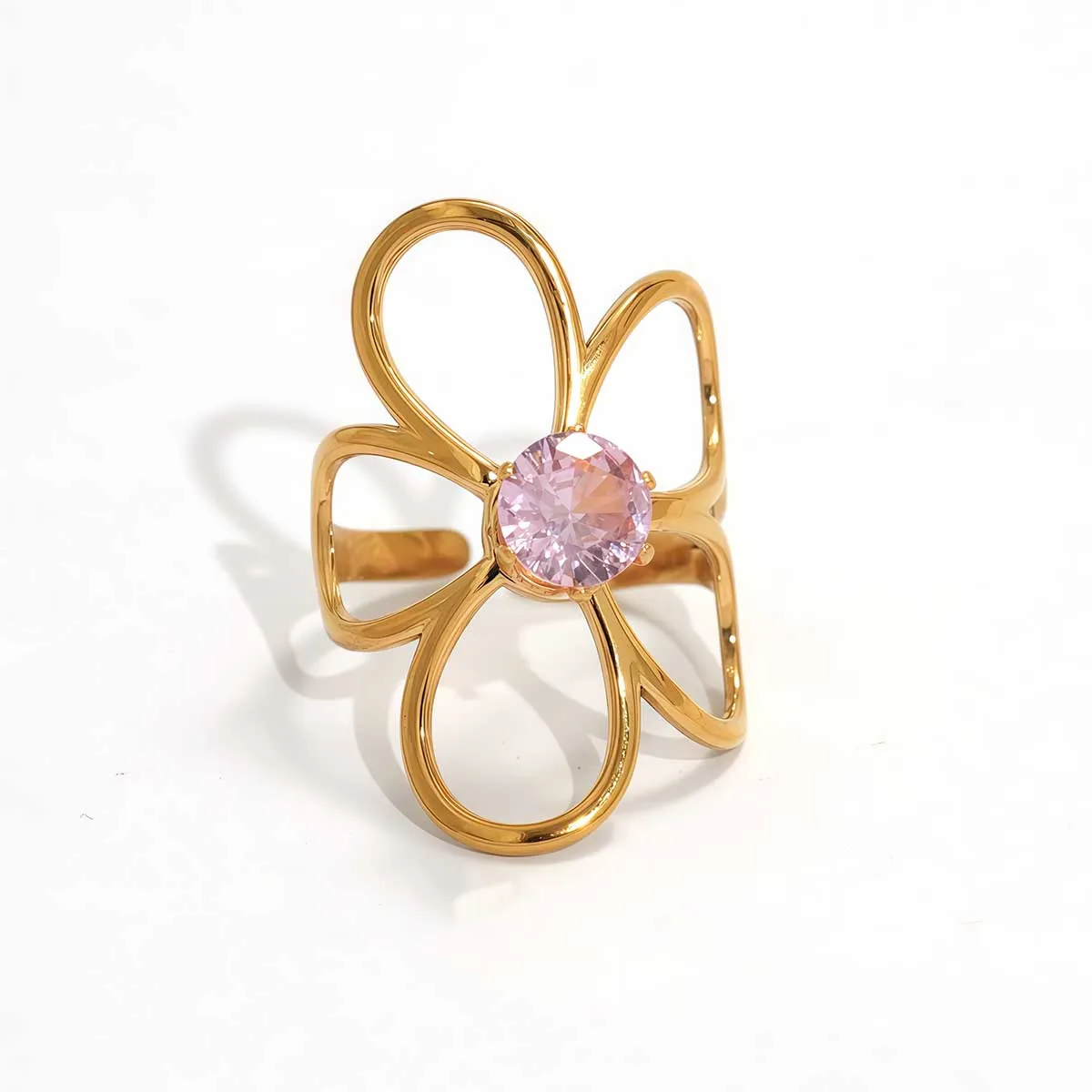Uself Trendy Stainless Steel Metal Flower Adjustable Fashion Finger Ring Rust Proof Attractive Daily Jewelry Accessories Gift