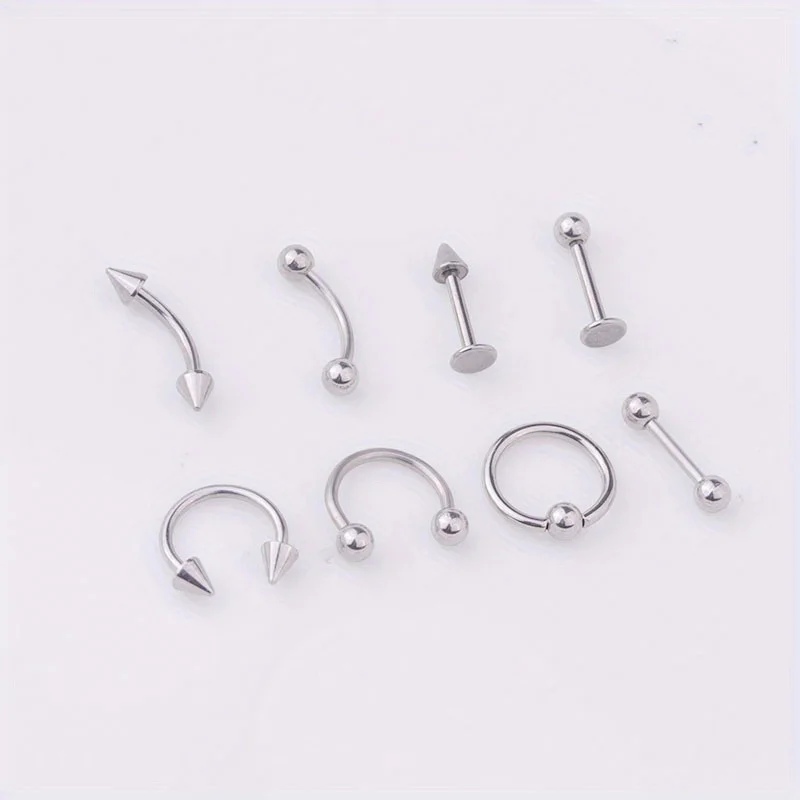 50pcs Body Piercing Kit, Heart C-Shaped L -Shaped Nose Ring,Stainless Steel Nose Lip Tongue Eyebrow Cartilage Ear Stud,