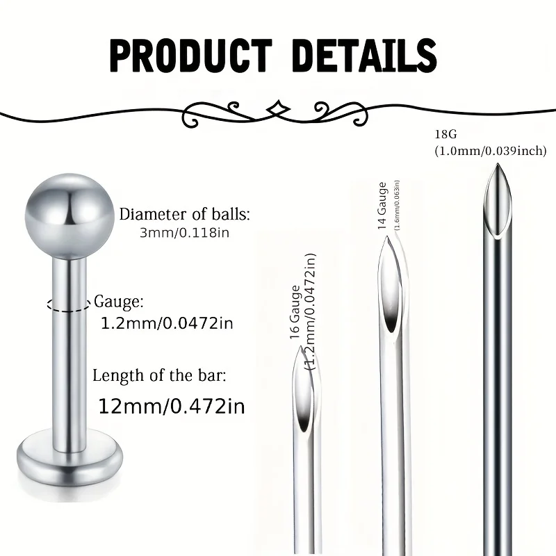 50pcs Body Piercing Kit, Heart C-Shaped L -Shaped Nose Ring,Stainless Steel Nose Lip Tongue Eyebrow Cartilage Ear Stud,