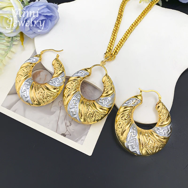 Popular African 18K Gold Plated Copper Jewelry Set for Women Earrings Pendant Necklace Brazilian Bridal Wedding Party Gifts