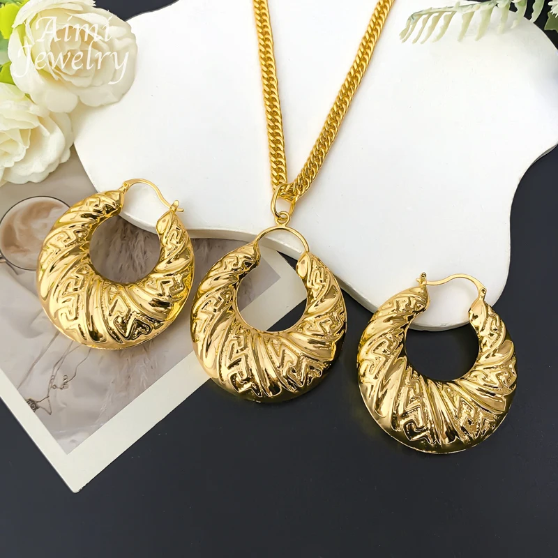 Popular African 18K Gold Plated Copper Jewelry Set for Women Earrings Pendant Necklace Brazilian Bridal Wedding Party Gifts