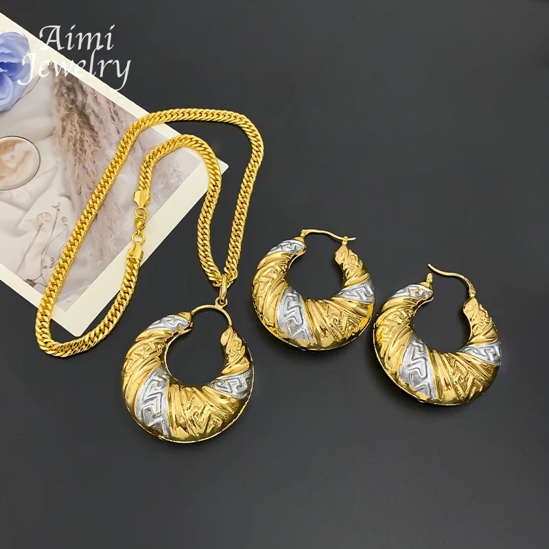 Popular African 18K Gold Plated Copper Jewelry Set for Women Earrings Pendant Necklace Brazilian Bridal Wedding Party Gifts