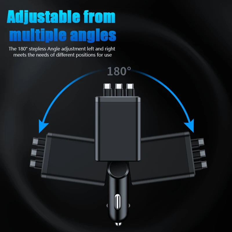 7-IN-1 Retractable Car Charger USB C Cable For IPhone Huawei Samsung Fast Charge Cigarette Lighter Adapter Type C USB Charger