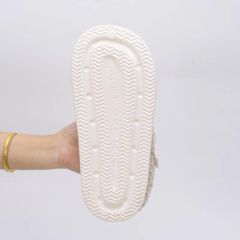 Waterproof Eva Furry Mules Slippers Women 2025 Winter Metal Buckle Warm Plush Slippers Soft Thick Bottom Non Slip Indoor Slides