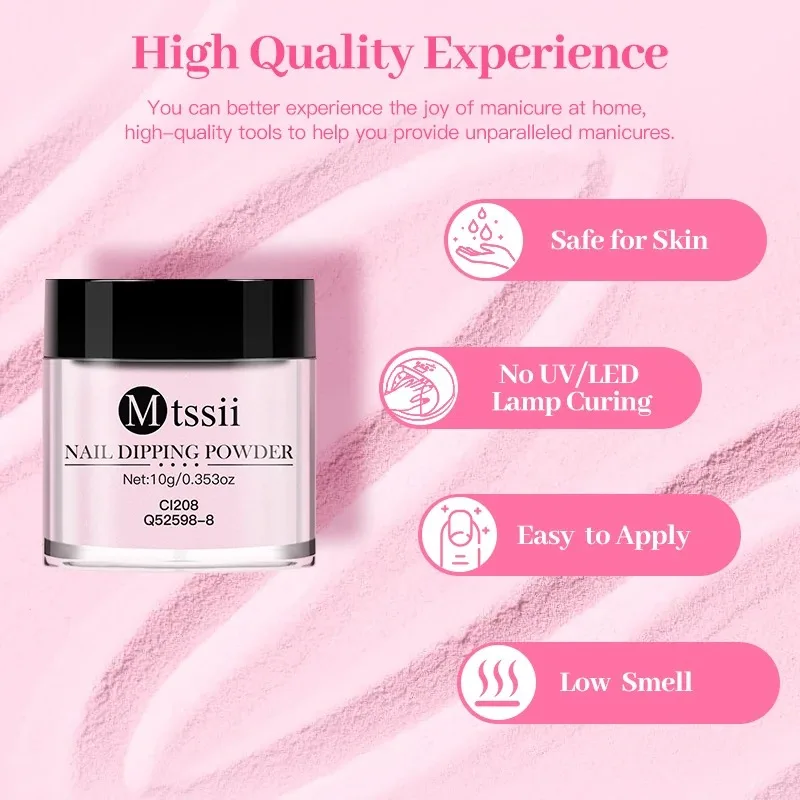 10pcs/set Nail Dipping Powder Natural Dry No Lamp Cure DIY Nail Art Decoration Pigment Dust Glitter Long Lasting Nail Supplies
