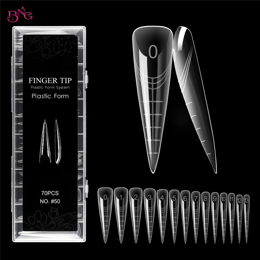 BNG 70Pcs Extra Long Dual Forms Stiletto 4XL Reusable Full Cover Acrylic Builder Solid Hard Gel Extension Nail Molds