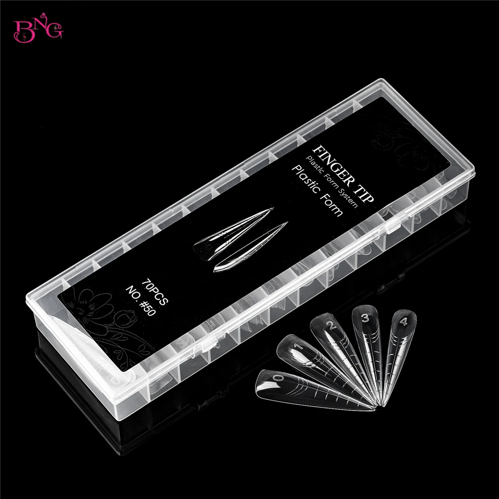 BNG 70Pcs Extra Long Dual Forms Stiletto 4XL Reusable Full Cover Acrylic Builder Solid Hard Gel Extension Nail Molds