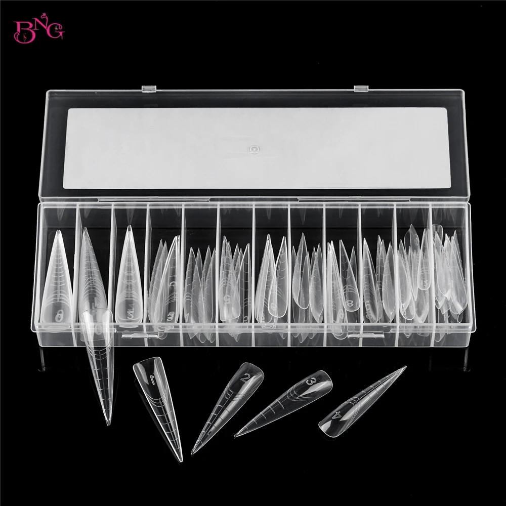 BNG 70Pcs Extra Long Dual Forms Stiletto 4XL Reusable Full Cover Acrylic Builder Solid Hard Gel Extension Nail Molds