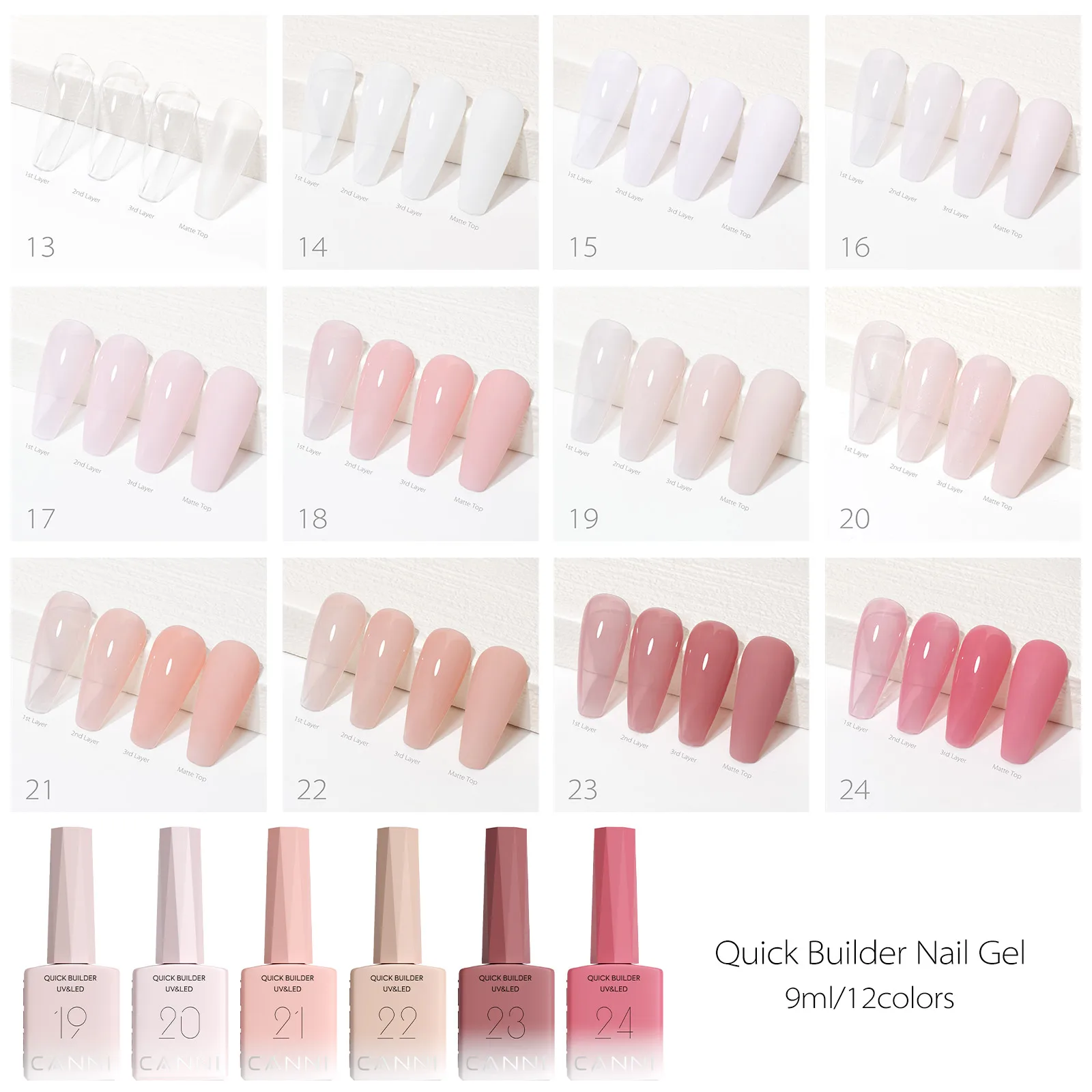CANNI HEMA Free TPO Free Quick Glitter Jelly Builder UV Extension Constuction Self Levelling Soak Off UV LED Gel Nail Polish 9ml