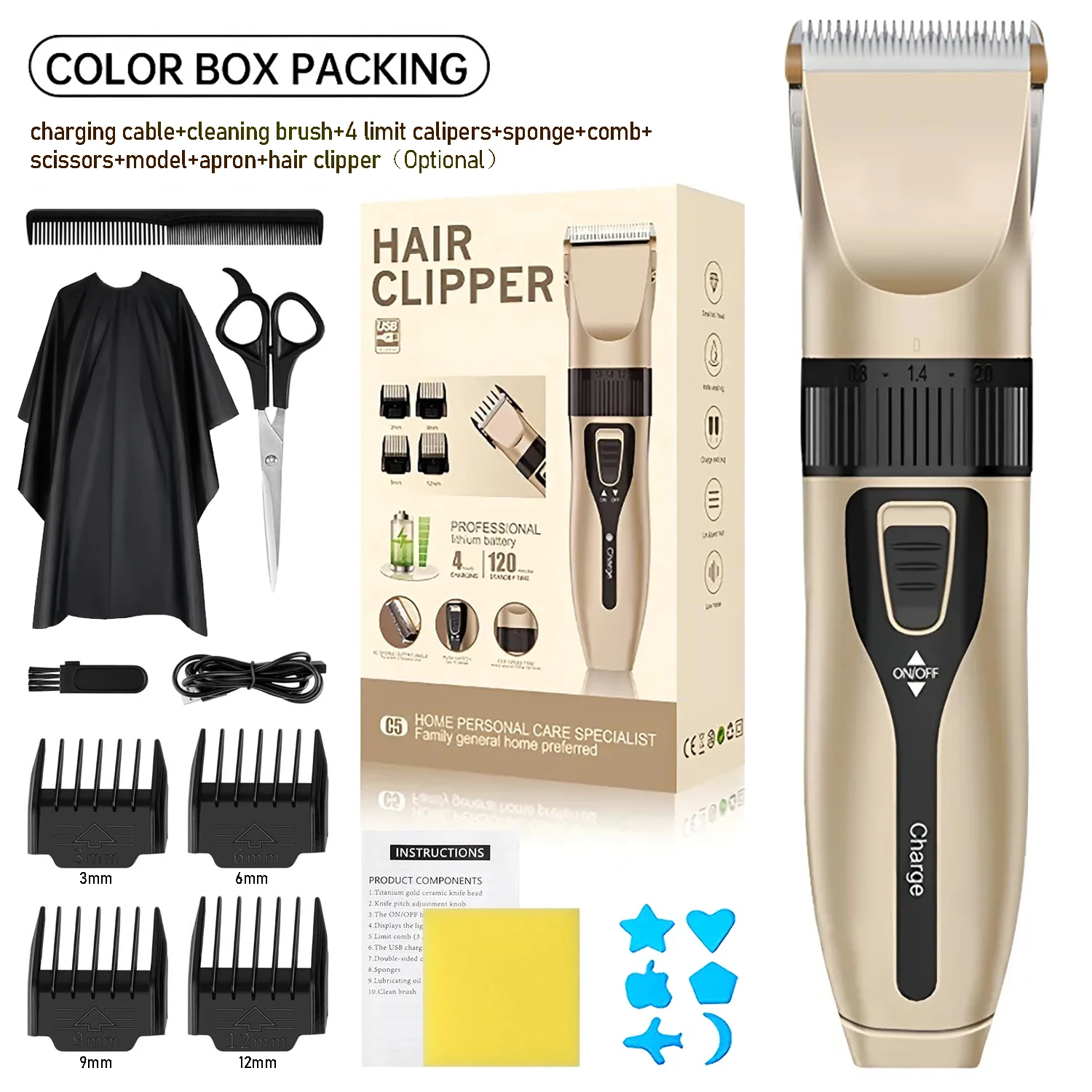 Professional Electric Hair Clipper Set, Low-Noise Long-Lasting Hair Trimmer, USB Rechargeable Grooming Kit for Home Use