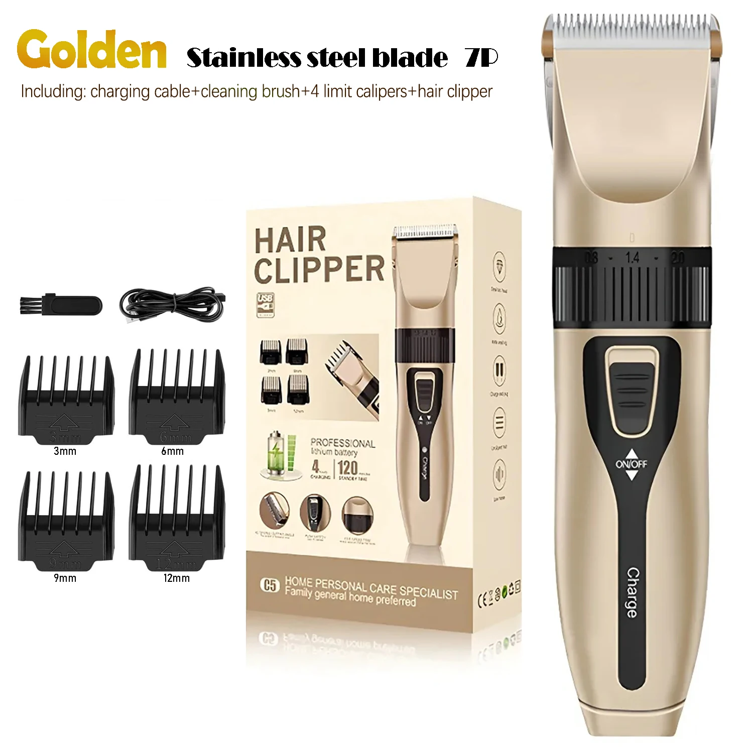 Professional Electric Hair Clipper Set, Low-Noise Long-Lasting Hair Trimmer, USB Rechargeable Grooming Kit for Home Use
