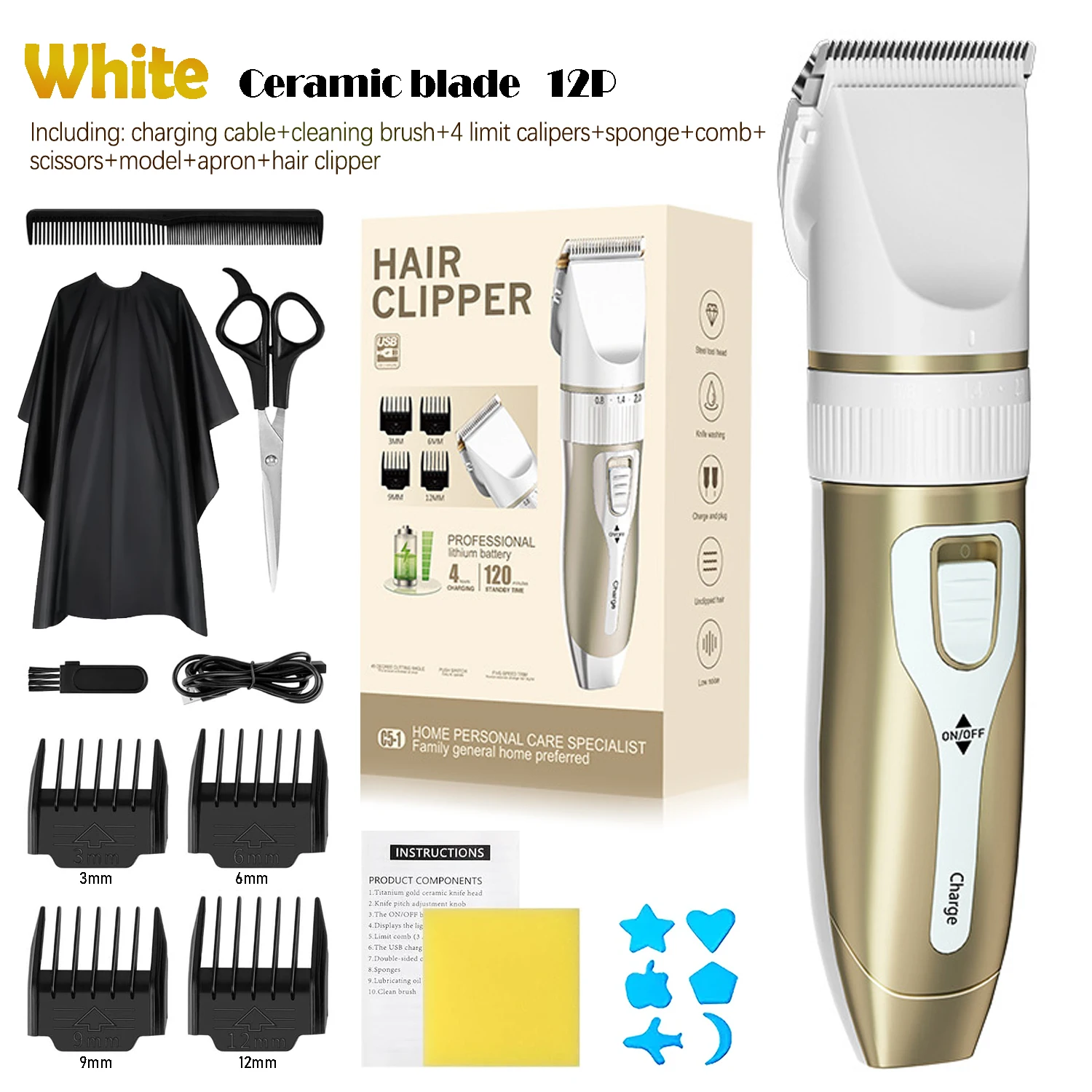 Professional Electric Hair Clipper Set, Low-Noise Long-Lasting Hair Trimmer, USB Rechargeable Grooming Kit for Home Use