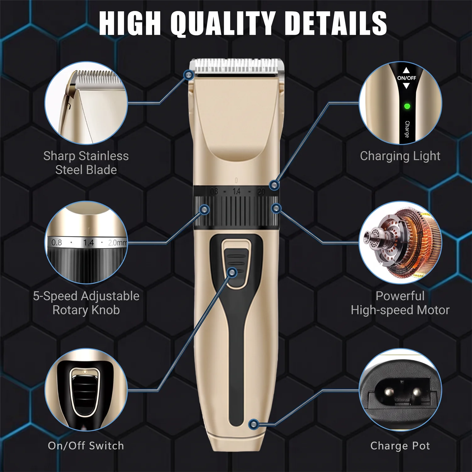 Professional Electric Hair Clipper Set, Low-Noise Long-Lasting Hair Trimmer, USB Rechargeable Grooming Kit for Home Use