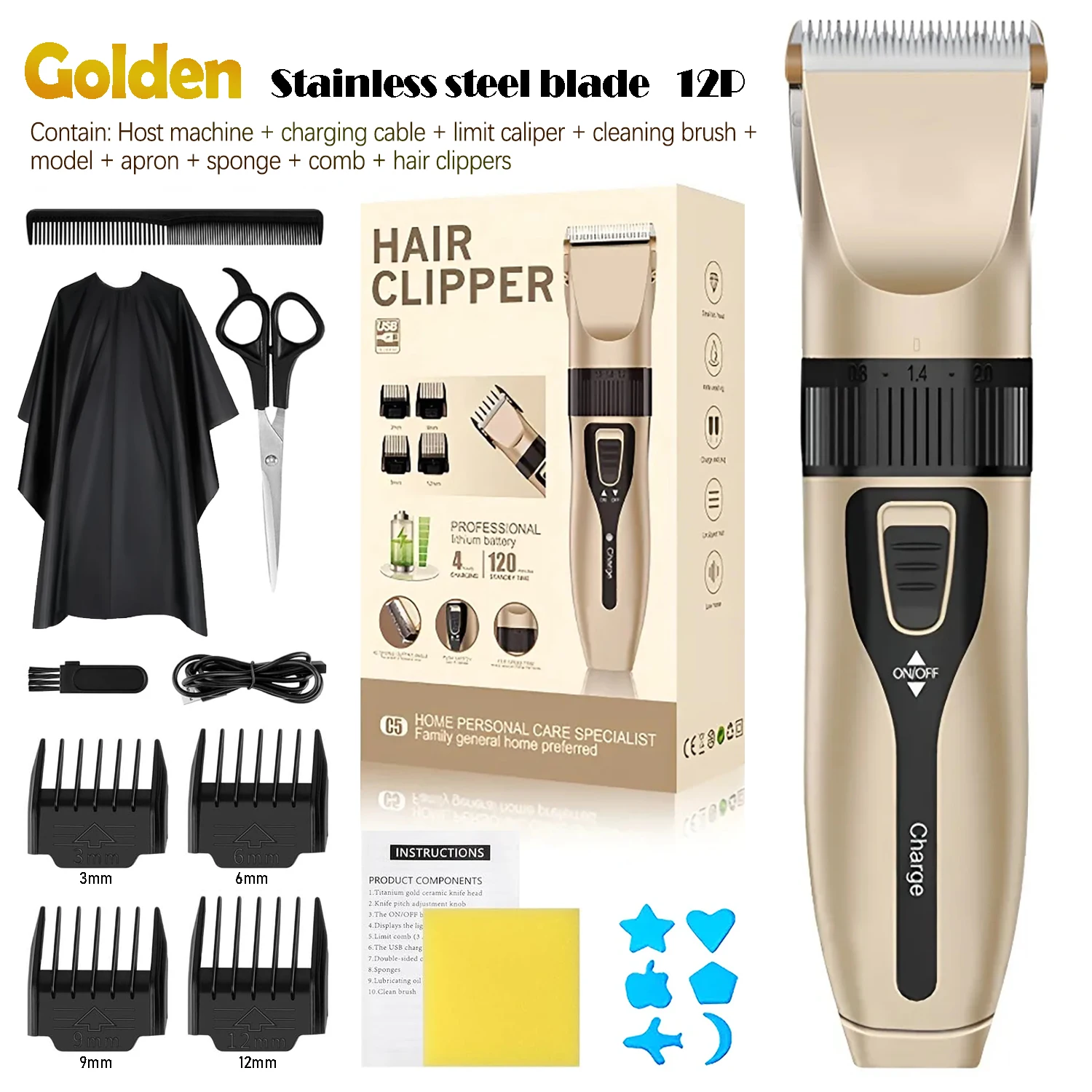 Professional Electric Hair Clipper Set, Low-Noise Long-Lasting Hair Trimmer, USB Rechargeable Grooming Kit for Home Use