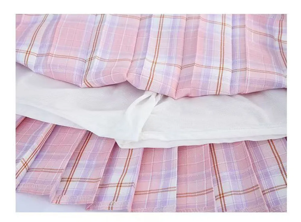 Lolocee Summer Girls' 2 Piece Set,Short Sleeve Fresh Drink & Bunny Print Top + Pink Plaid Skirt Outfit,Trendy Children's Fashion