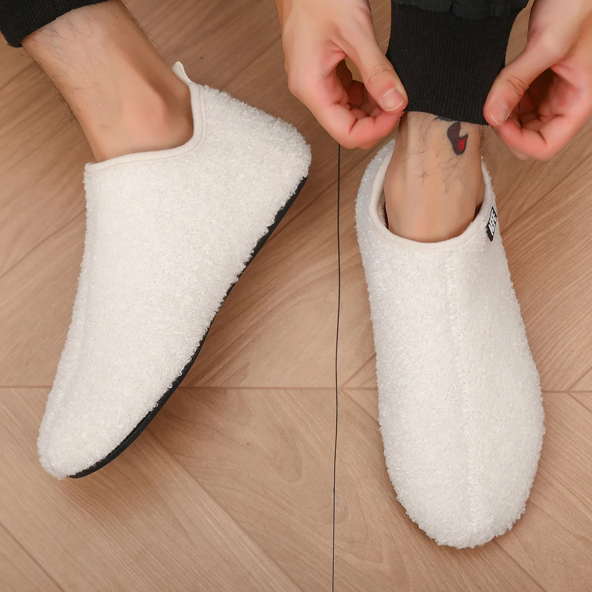 Men's Fuzzy Overlapping Slippers - Winter Warmth Indoor Home Shoes with Fuzzy Lining and Arch Support, Soft Cushioning Comfort,