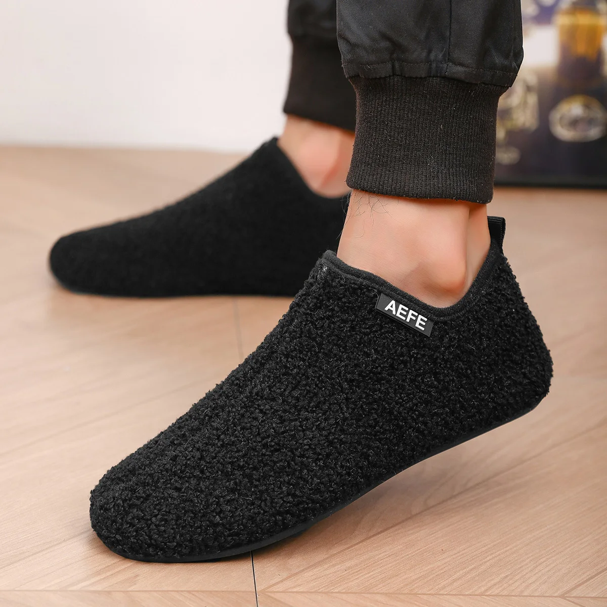 Men's Fuzzy Overlapping Slippers - Winter Warmth Indoor Home Shoes with Fuzzy Lining and Arch Support, Soft Cushioning Comfort,