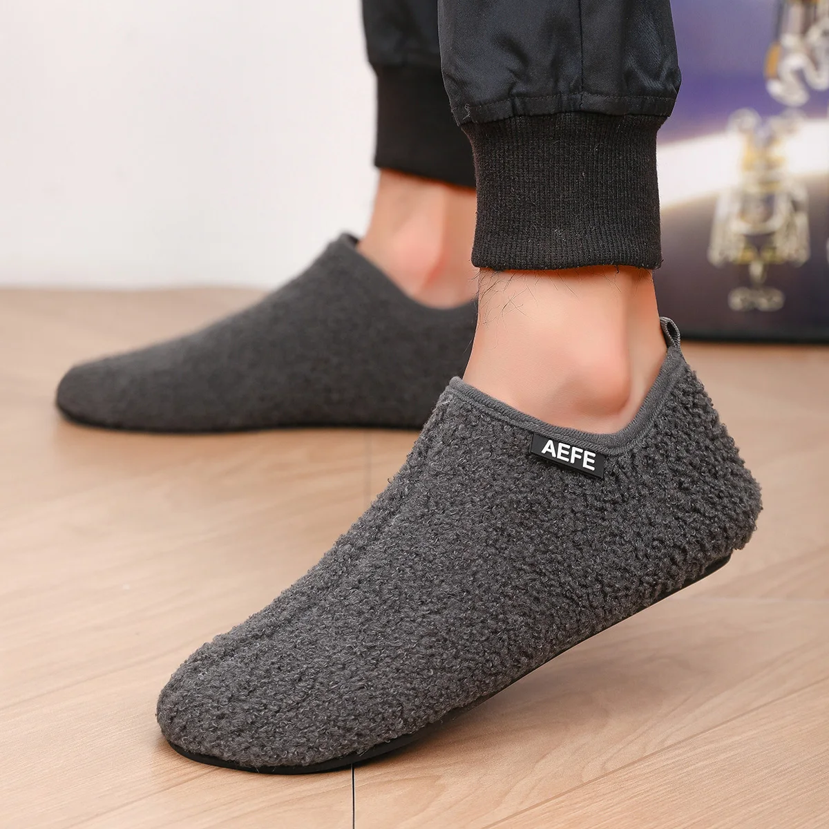 Men's Fuzzy Overlapping Slippers - Winter Warmth Indoor Home Shoes with Fuzzy Lining and Arch Support, Soft Cushioning Comfort,