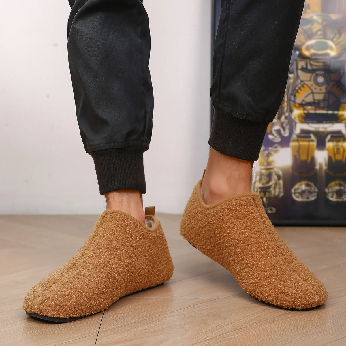 Men's Fuzzy Overlapping Slippers - Winter Warmth Indoor Home Shoes with Fuzzy Lining and Arch Support, Soft Cushioning Comfort,