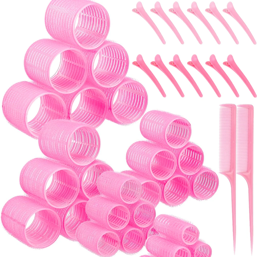 33 pcs Hair Curlers Rollers Self Grip Hair Curlers No Heat with Clips & Tail Comb for Long Medium Short Hair