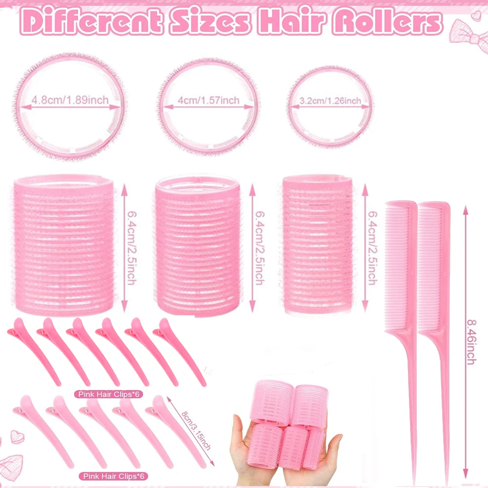 33 pcs Hair Curlers Rollers Self Grip Hair Curlers No Heat with Clips & Tail Comb for Long Medium Short Hair