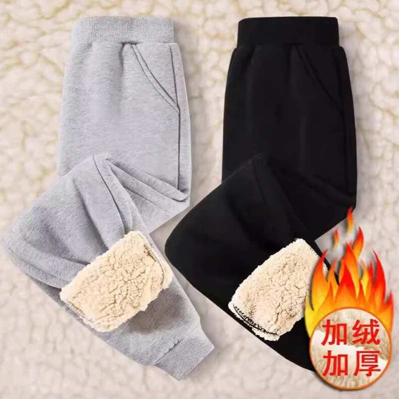 1pcs Autumn Winter Kids Thermal Solid Sports Pants Teenager Fleece-Lined Casual Trousers Childrens Fleece Pantsskirt 110cm-170cm