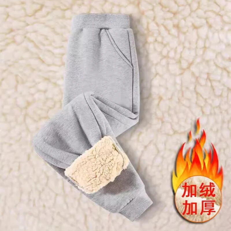1pcs Autumn Winter Kids Thermal Solid Sports Pants Teenager Fleece-Lined Casual Trousers Childrens Fleece Pantsskirt 110cm-170cm