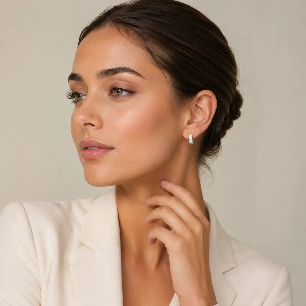 Angular Shape Creole Hinged Hoop Earrings,Europe Fine Jewelry For Women Men Trendy Gift In 925 Sterling Silver
