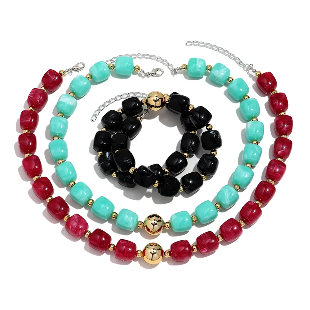 Colorful Acrylic Big Square Beaded Choker Necklaces for Women Personalized Handmade Pendant Necklace New Fashion Jewelry Gift