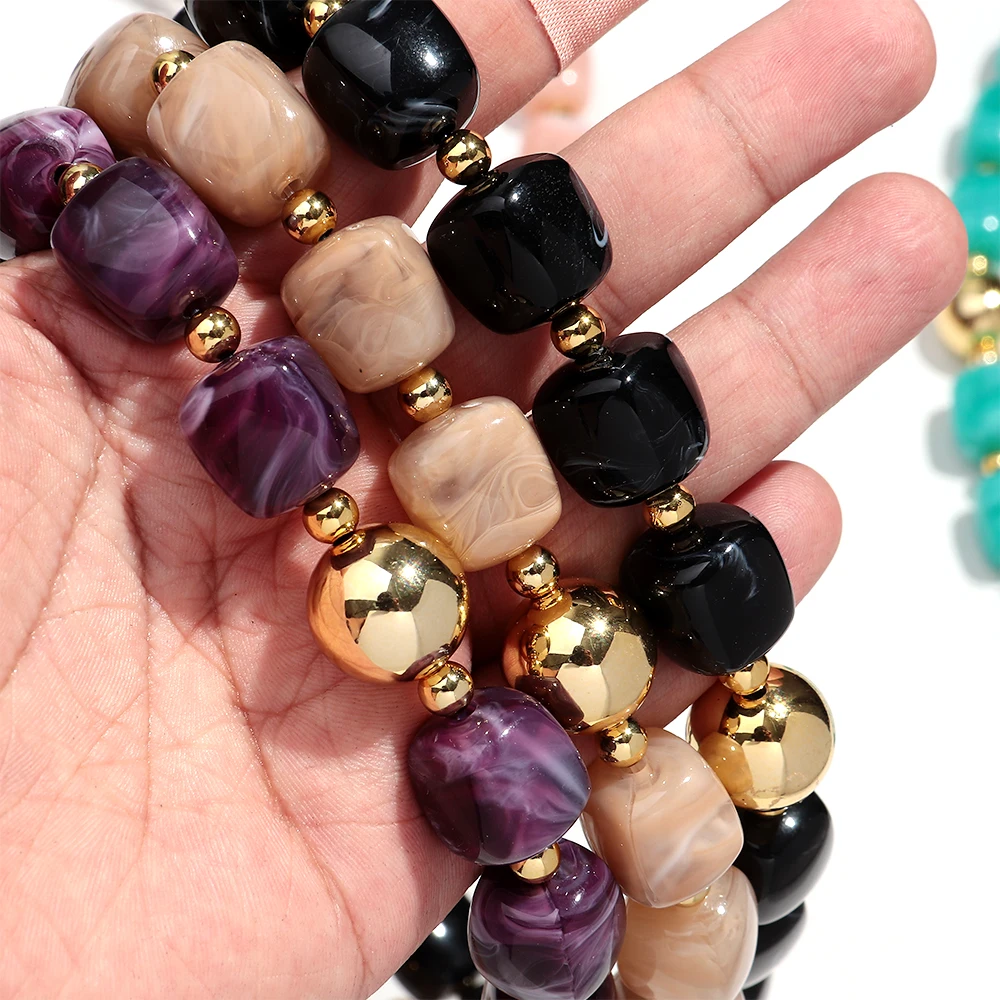 Colorful Acrylic Big Square Beaded Choker Necklaces for Women Personalized Handmade Pendant Necklace New Fashion Jewelry Gift