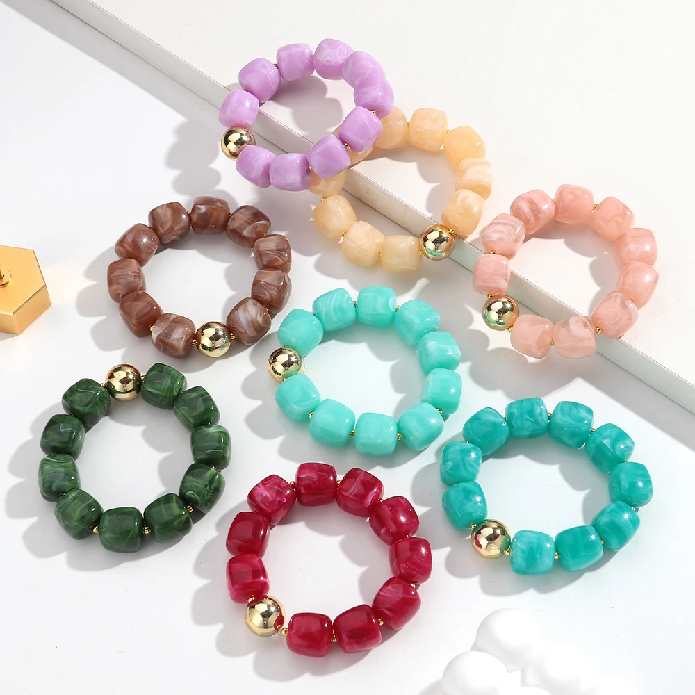 Colorful Acrylic Big Square Beaded Choker Necklaces for Women Personalized Handmade Pendant Necklace New Fashion Jewelry Gift