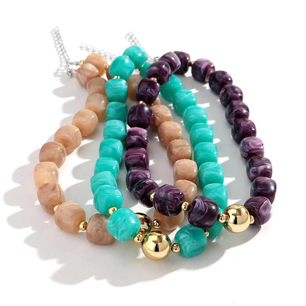 Colorful Acrylic Big Square Beaded Choker Necklaces for Women Personalized Handmade Pendant Necklace New Fashion Jewelry Gift