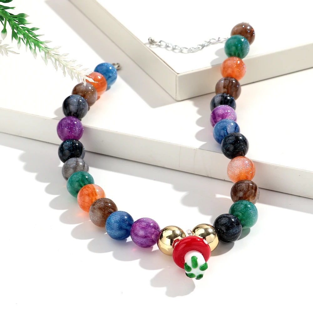 Colorful Acrylic Big Square Beaded Choker Necklaces for Women Personalized Handmade Pendant Necklace New Fashion Jewelry Gift