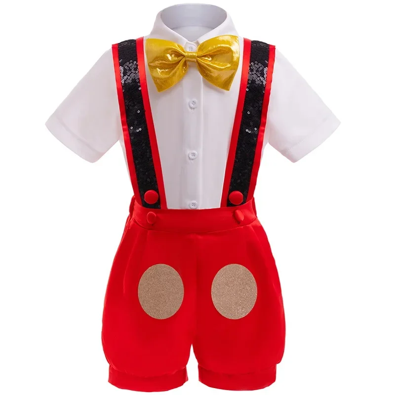 Boys and Girls Summer Dress Up Toddler Cartoon Mouse Cosplay Costume Baby Clothes Sets for Children Summer Suit with Accessory