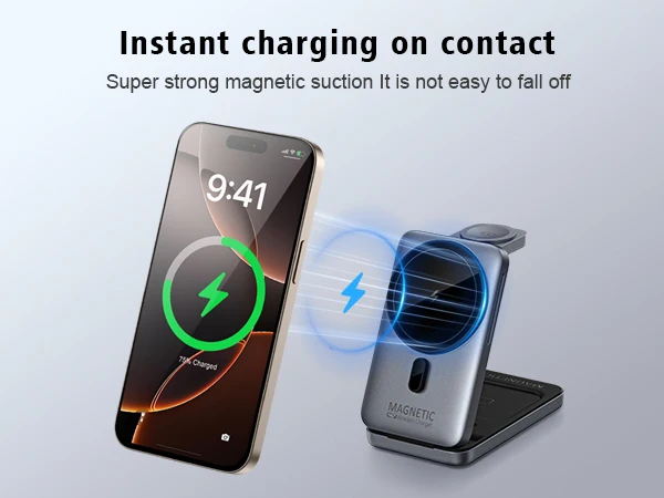 3-in-1 Foldable Magnetic Wireless Charger Station for iPhone 17/16/15/14/13/12 Apple Watch AirPods Wireless Charging Stand