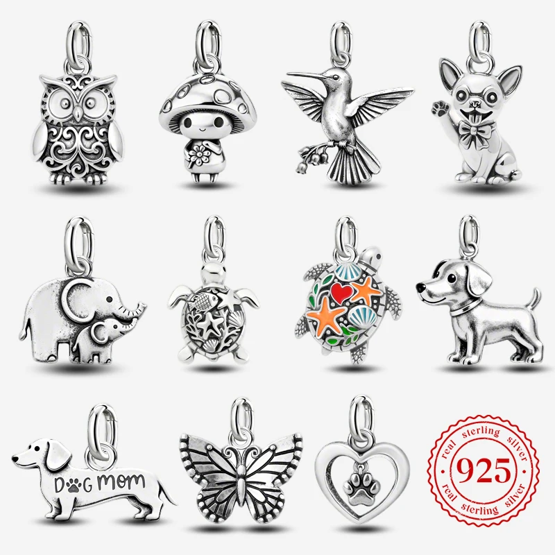 Adjustable 925 Sterling Silver Vintage Pendants Sea Turtle Animal Series Charms Beads Fit Original Bracelet Necklace DIY Jewelry