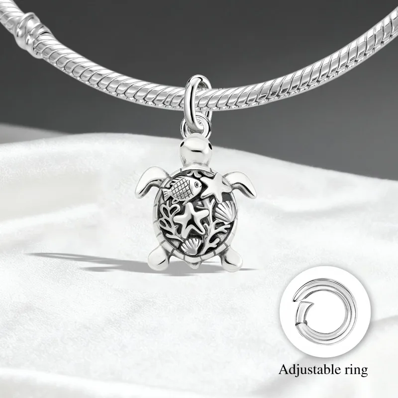 Adjustable 925 Sterling Silver Vintage Pendants Sea Turtle Animal Series Charms Beads Fit Original Bracelet Necklace DIY Jewelry