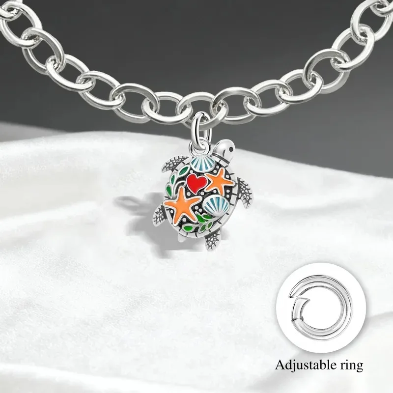 Adjustable 925 Sterling Silver Vintage Pendants Sea Turtle Animal Series Charms Beads Fit Original Bracelet Necklace DIY Jewelry