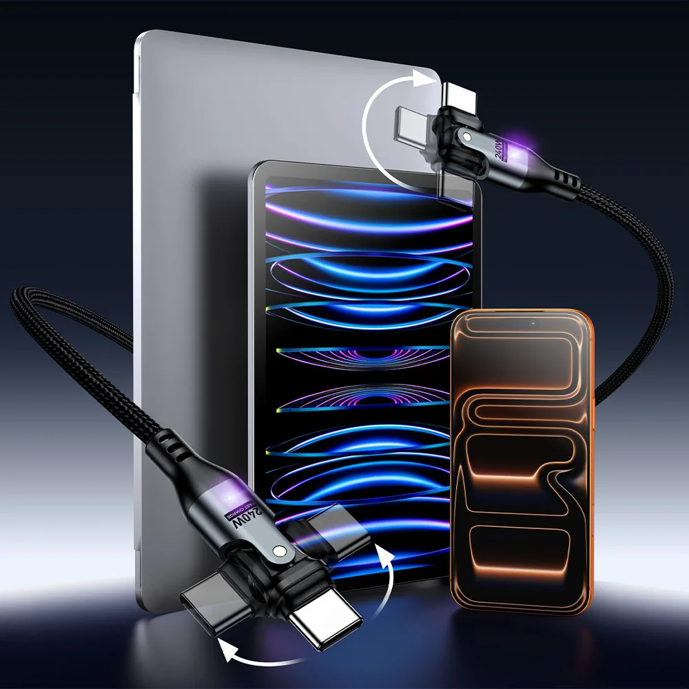 AUFU 240W USB Type C Cable 5A PD3.1 Fast Charging Cord For Samsung Galaxy S23 S24 iphone 1716 Pro Xiaomi 180 Rotate Charge Cable