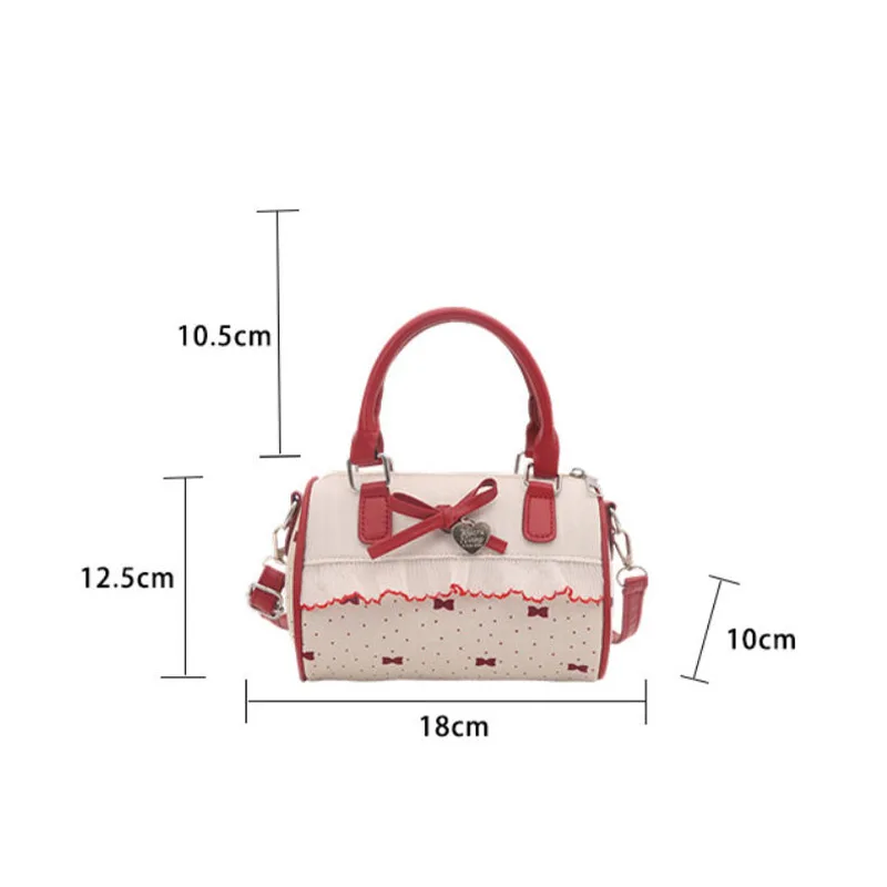 Korean Bow Polka Dot Bag Fashion Bowler Bag Color-blocked Lace Y2k Style Handbag Retro Sweet Plaid Crossbody Zipper Shoulder Bag