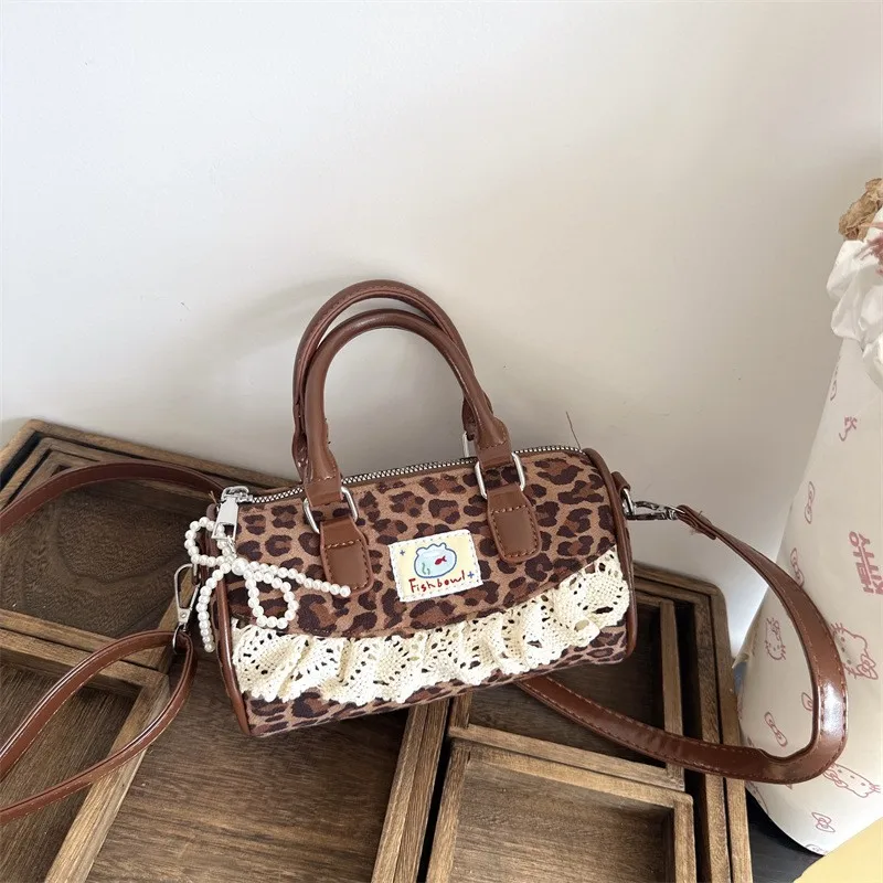 Korean Bow Polka Dot Bag Fashion Bowler Bag Color-blocked Lace Y2k Style Handbag Retro Sweet Plaid Crossbody Zipper Shoulder Bag