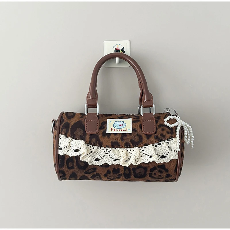 Korean Bow Polka Dot Bag Fashion Bowler Bag Color-blocked Lace Y2k Style Handbag Retro Sweet Plaid Crossbody Zipper Shoulder Bag