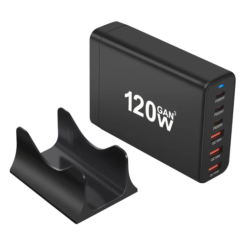 120W GAN Multi USB Charging Station 6-Port Hub Type-C Charger PD Fast Charging Smart Charger for iPhone Samsung Xiaomi