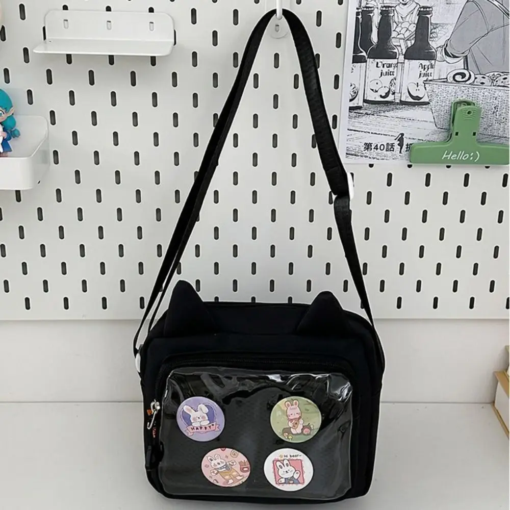 Casual Japanese Transparent Itabag Y2k Preppy Style Transparent Crossbody Bag Badge Display Harajuku Small Square Bag Daily