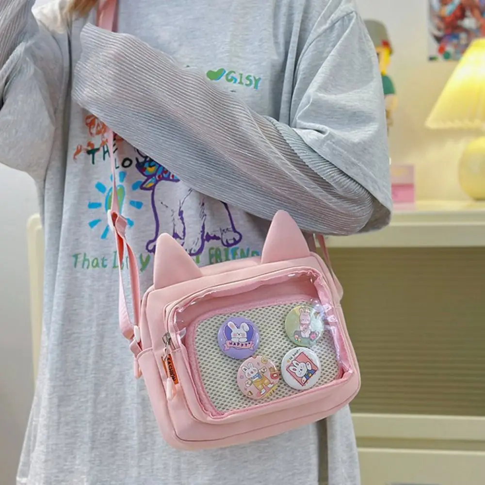 Casual Japanese Transparent Itabag Y2k Preppy Style Transparent Crossbody Bag Badge Display Harajuku Small Square Bag Daily